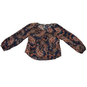 a.n.a Women L Paisley Floral Blouse Boho Casual Top Blue Orange